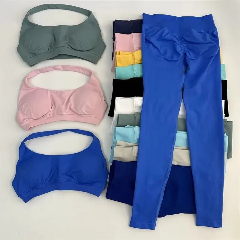 🖤 2Pcs Women’s Seamless Gym Yoga Set – High Waist Leggings & Sports Bra