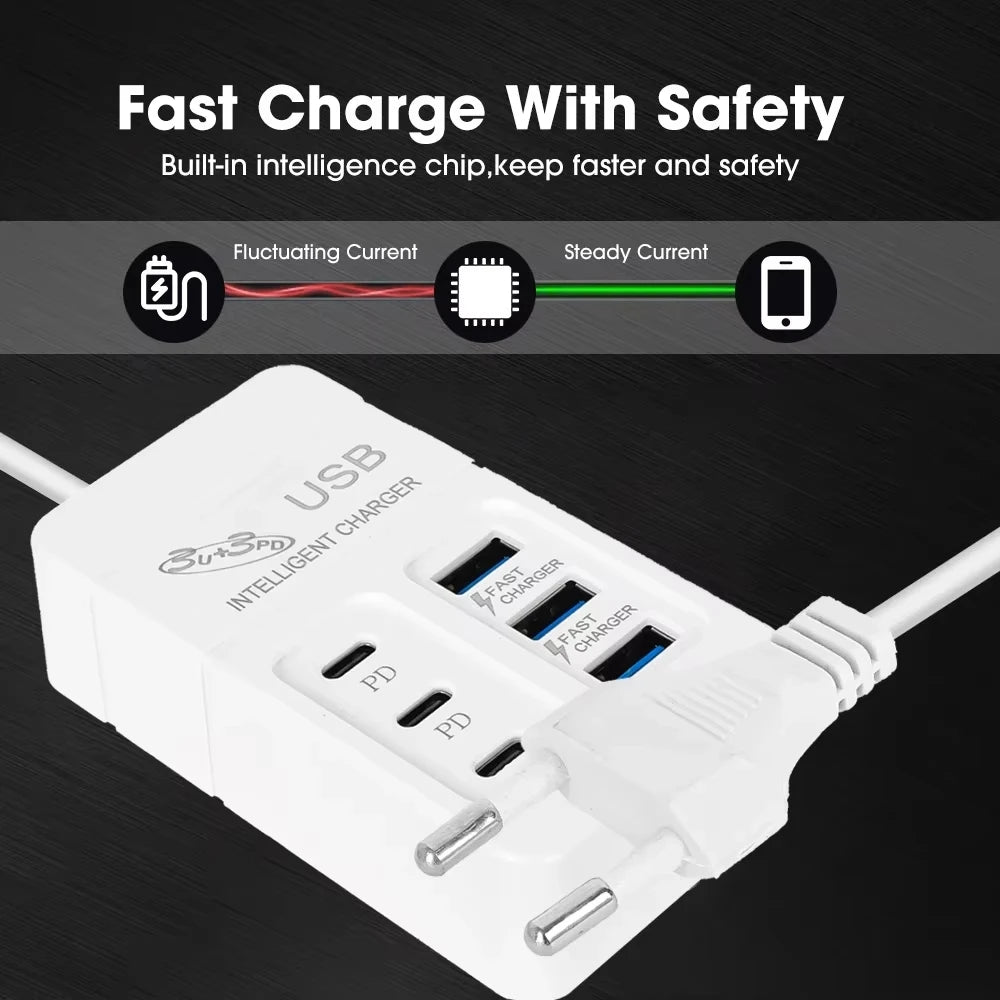 6-in-1 USB Charger – 35W Fast Charging Hub for All Your Devices