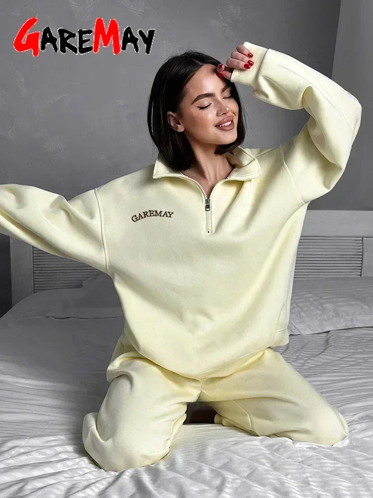🌸 Spring Women’s Tracksuit with Zipper – Oversized Cotton Two-Piece Set